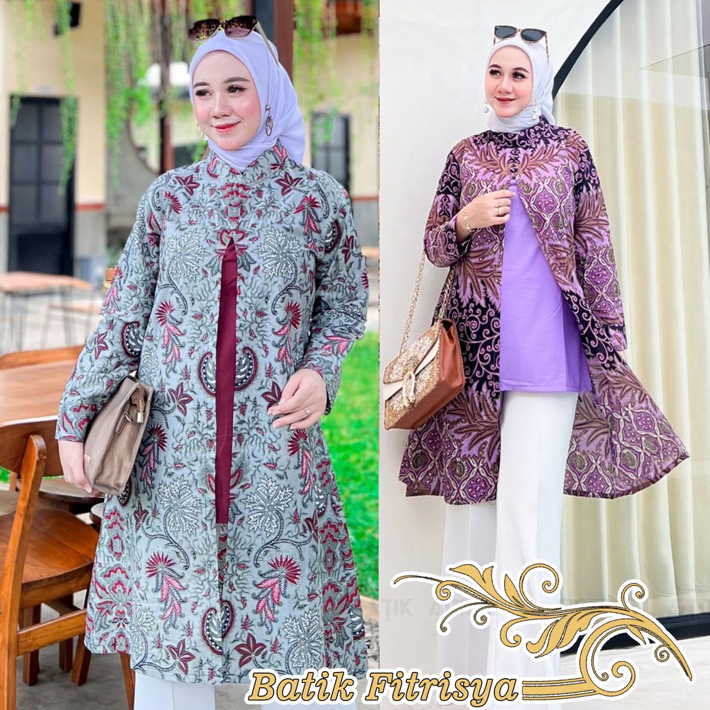 Tunik Batik Modif - JUMBO MOTIF MEGA MENDUNG COKLAT BIRU HIJAU TOSCA MODEL TERBARU & TERLARIS