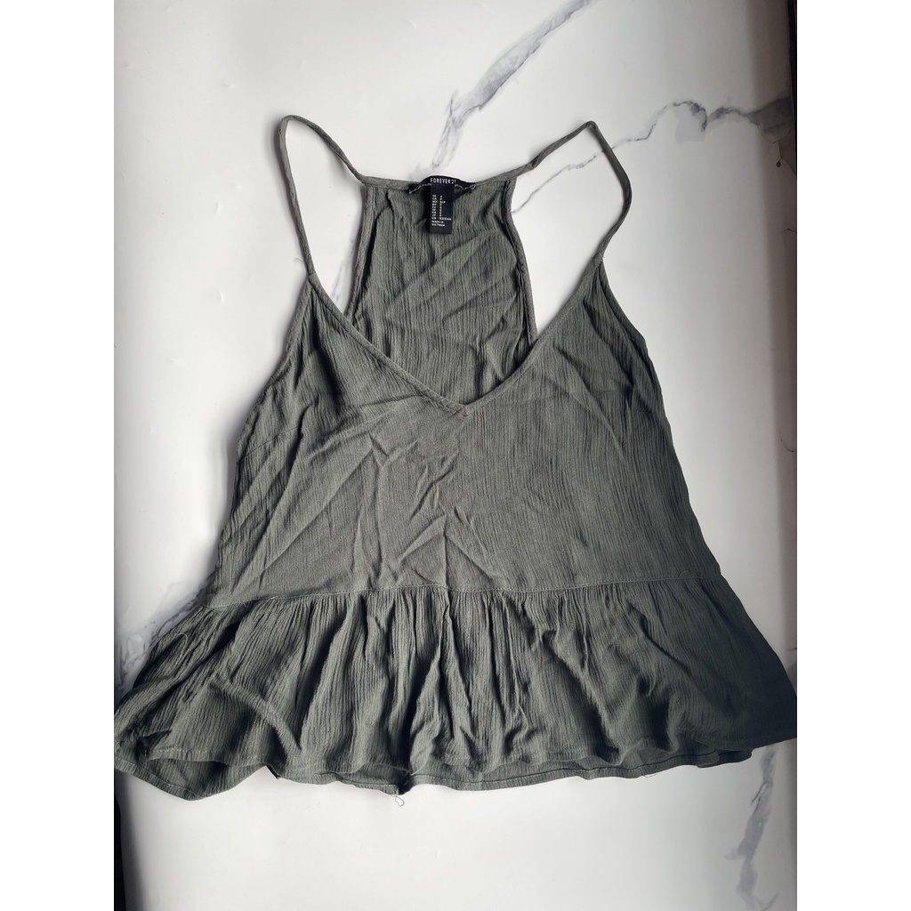 Forever 21 Army Green Halter V- Neck Loose Tank Top Size S ORIGINAL PRICE RP. 380.000,-