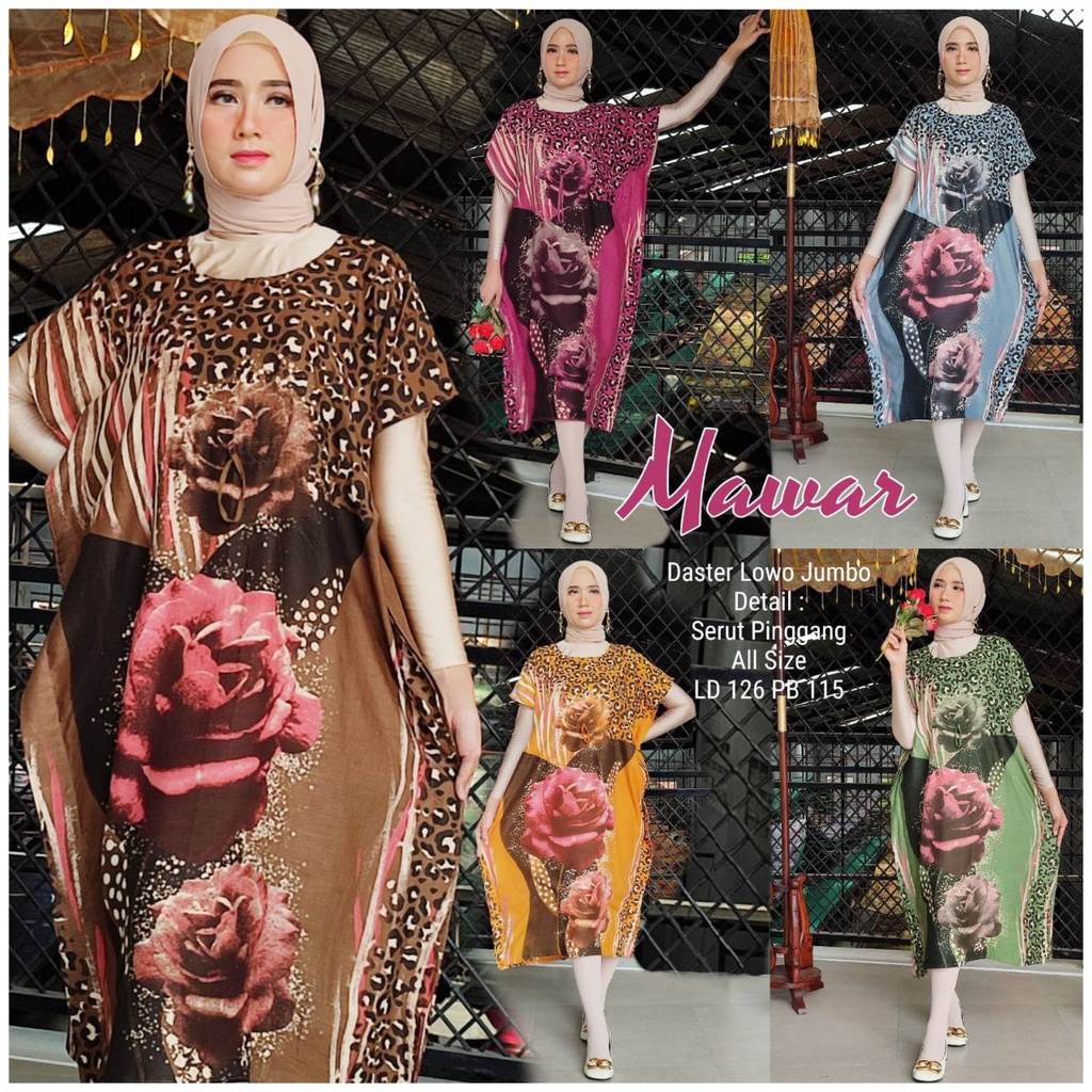 Daster Lowo Kalong Jumbo LD 125 PB 115 Tali Serut Pinggang Depan MOTIF BUNGA MAWAR KUPU LATIN VIRAL Rayon Adem Halus ( BISA PILIH WARNA KEKINIAN &amp; MOTIF TERBARU )
