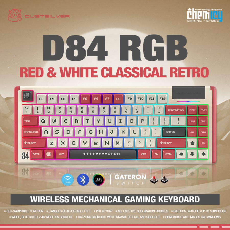 Dustsilver Red &amp; White Cassical Retro Hotswap Wireless Gaming Keyboard