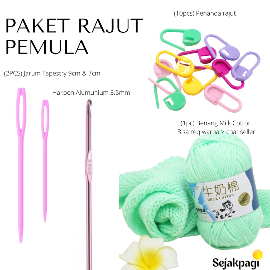 Sejakpagi Paket Rajut Untuk Pemula Kit Rajut Set Alat rajut + Benang Milk Cotton