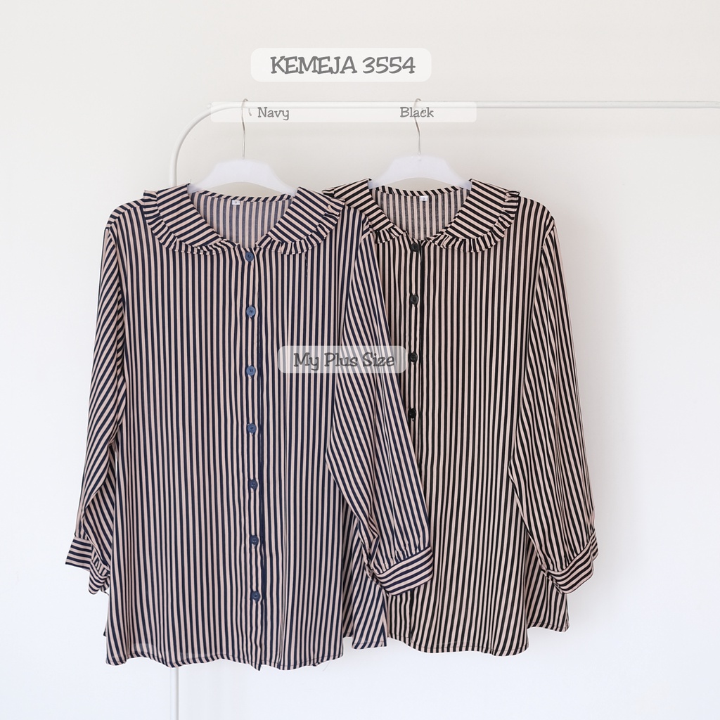 Kemeja Salur Wanita Jumbo 3554, Ld 125, 130 &amp; 145 cm