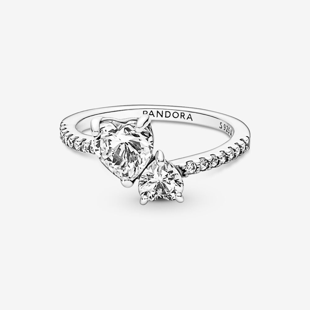 Pandora Double Heart Ring Promise Ring Woman Cincin Kawin Tunangan Perak925 Cubic Zirconia Diamond Ring