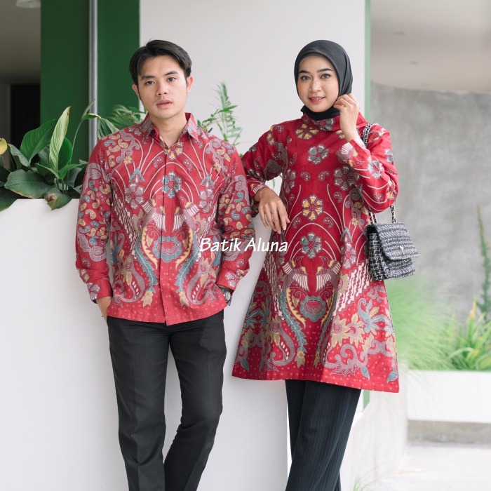 Baju Batik Couple Pasangan Modern Premium Kekinian Original Lapis Furing - Lapis Trikot Terbaru Batik Kerja Kantor Kondangan Size S M L XL XXL XXXL