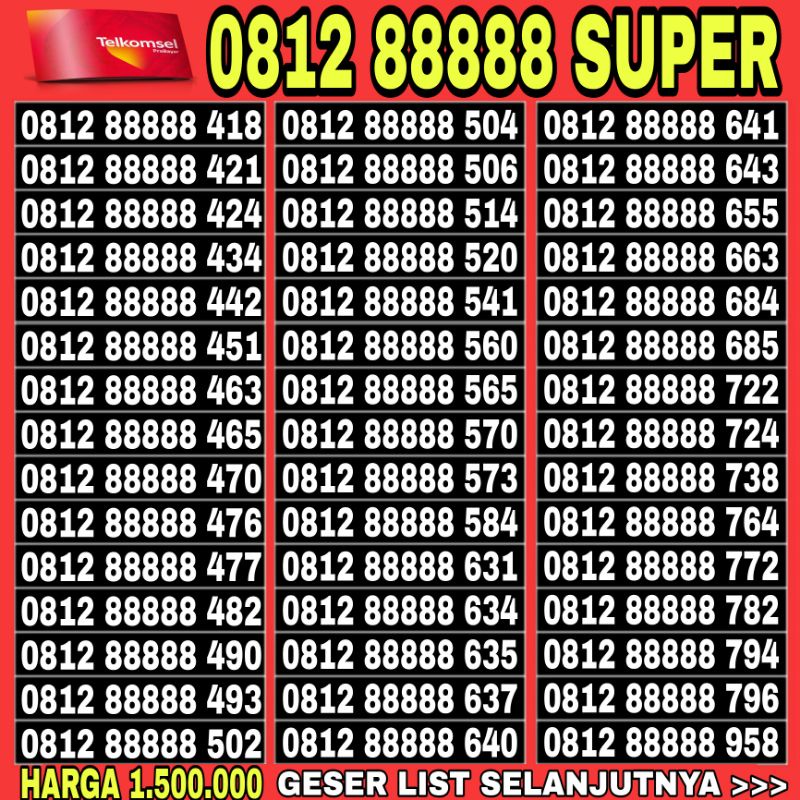 nomor cantik simpati 4g telkomsel nomor super 88888