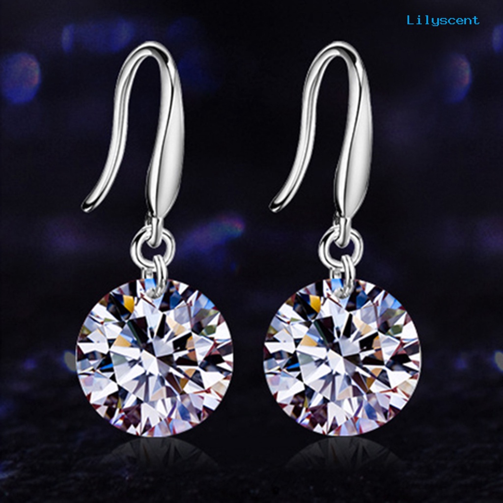 [LS] 1pasang Anting Kait Menjuntai Cubic Zirconia Fashion Wanita Berlapis Perak Untuk Pesta Pernikahan