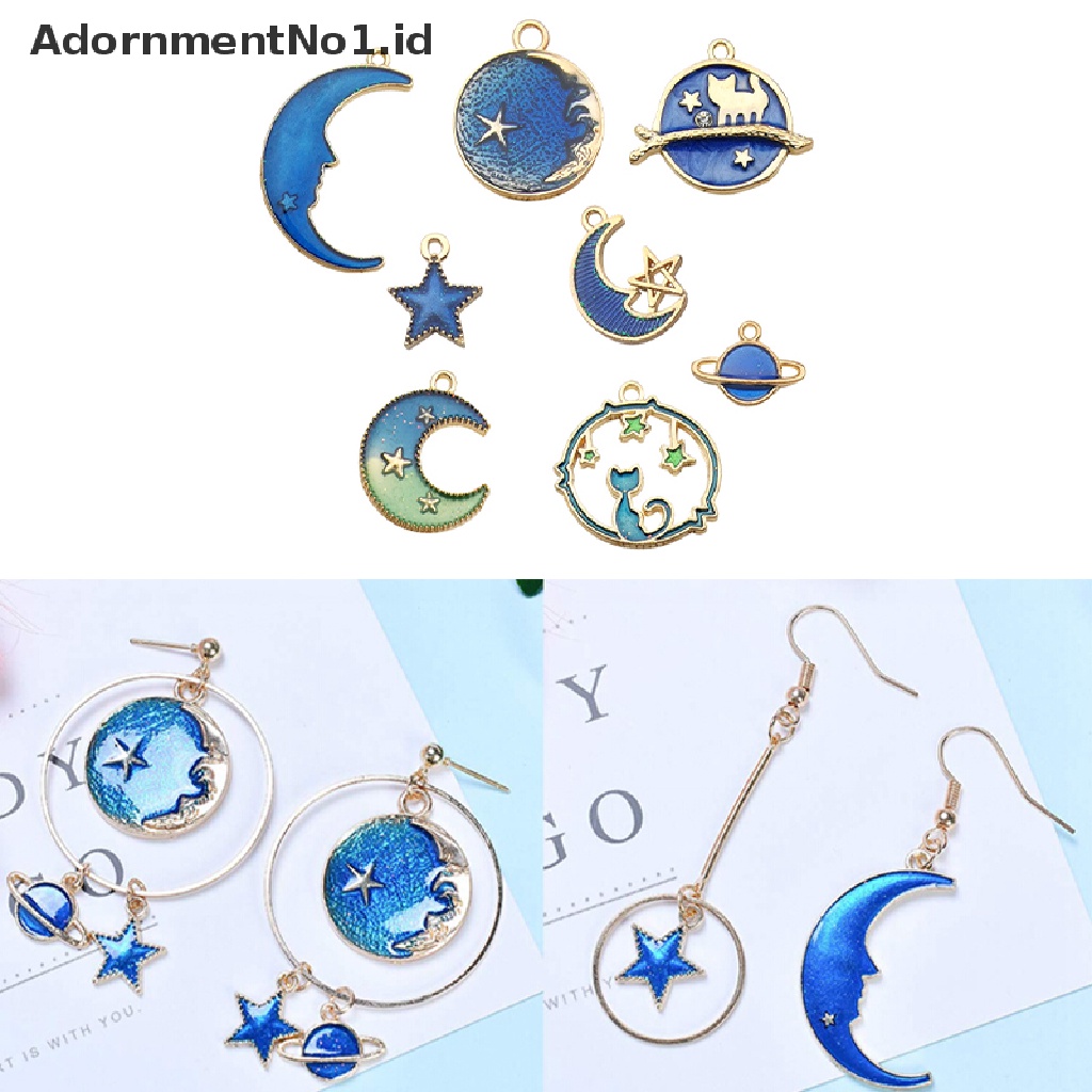 [AdornmentNo1] 24pcs/set Enamel Kucing Bulan Bintang Bumi Planet Ch Liontin Membuat Perhiasan DIY [ID]