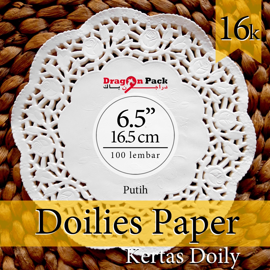 

Doily Paper Kertas Doilies 6.5" ( 16.5cm ) 1 pack isi 100 lembar Kertas Alas Renda / DragonPack