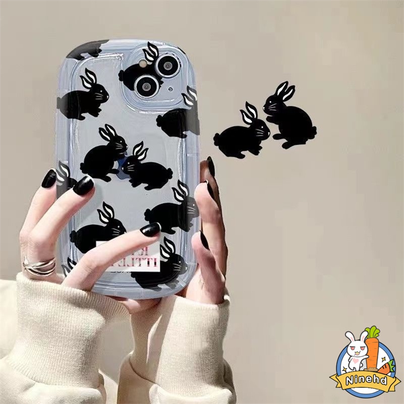 Case Kompatibel Untuk iPhone 14 13 12 11 Pro Max X Xr Xs Max8 7 6 6s Plus Se2020Motif Kelinci Hitam Ponsel Bening Airbag Casing Menebal Tepi Shockproof f Soft Case Cover Pelindung