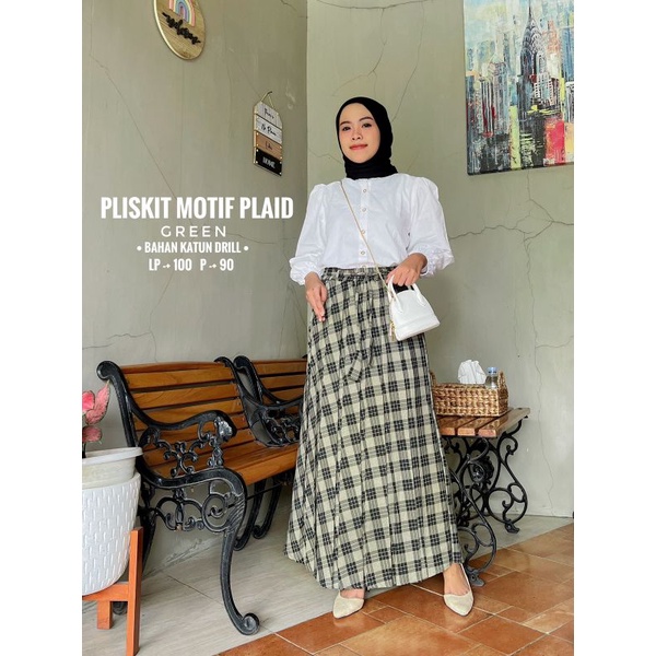 Rok plisket plaid motif kotak