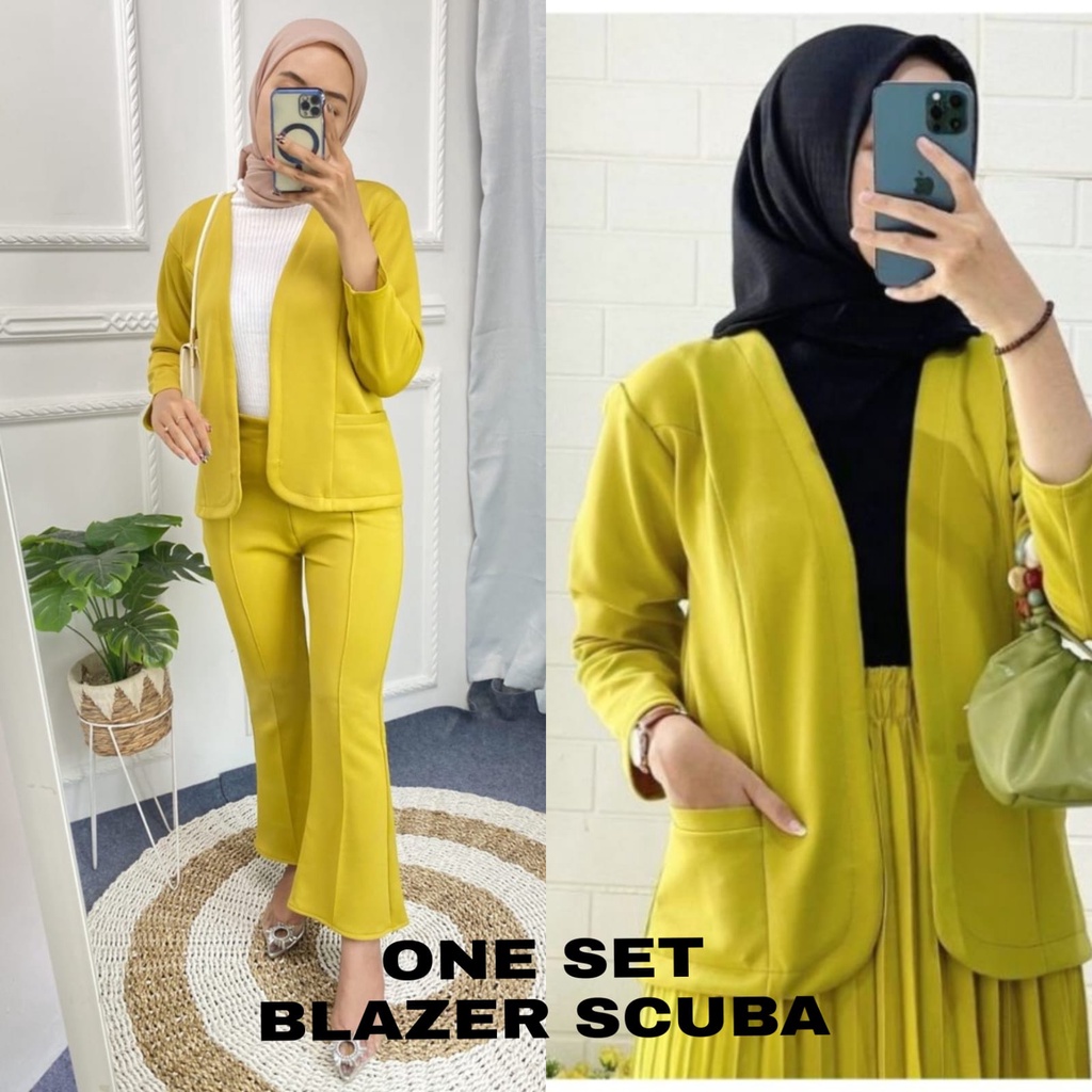 ONE SET BLAZER SCUBA PREMIUM - SETELAN CUTBRAY - SETELAN KULOT - SETELAN BLAZER SCUBA