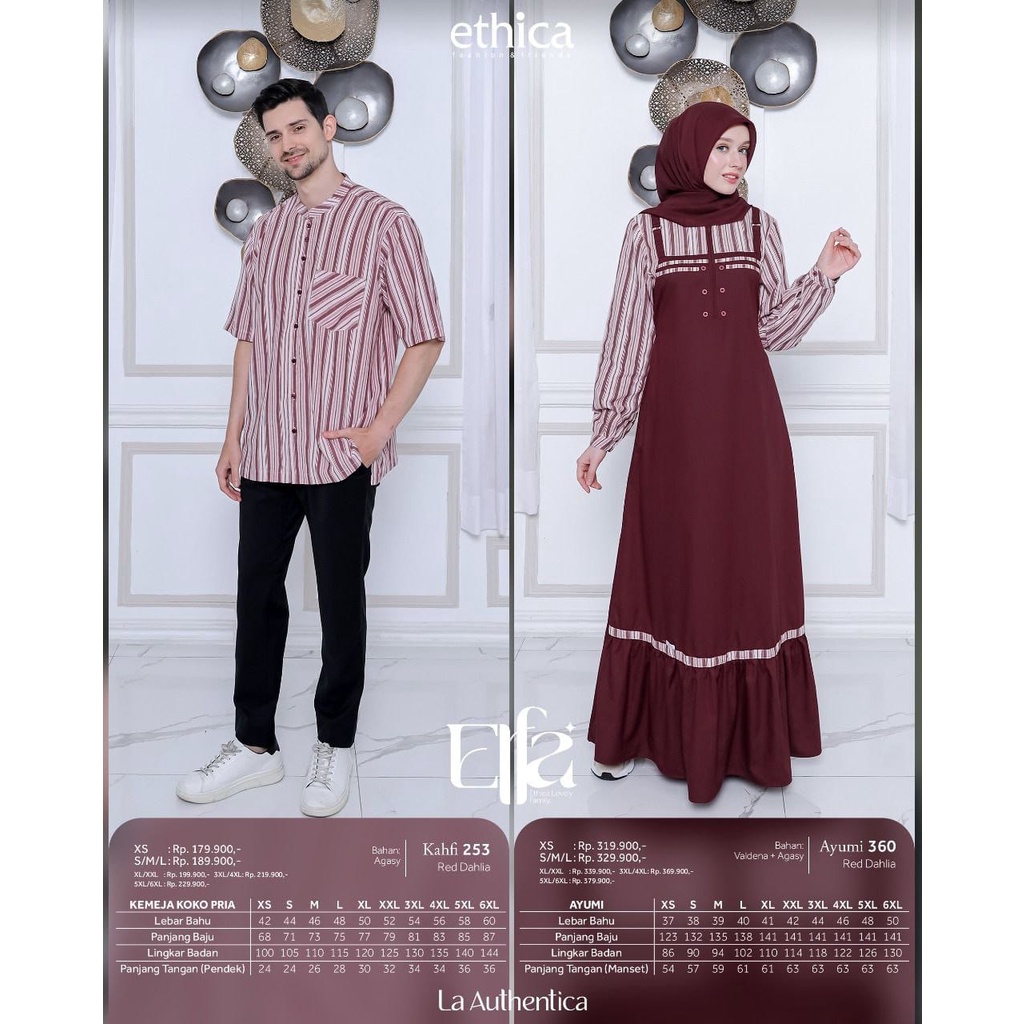 Ethica Couple 166 Red Dahlia / Kahfi 253 - Ayumi 360 / Fashion Muslim Couple Ethica Terbaru 2023