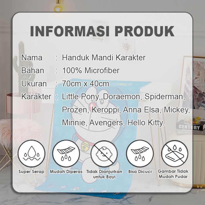 Handuk Mandi Anak Microfiber Ukuran 70x140cm Jumbo Motif Karakter Lucu Bahan Halus Lembut Perlengkapan Mandi - H2 - Comforthomes TOKO KEANU