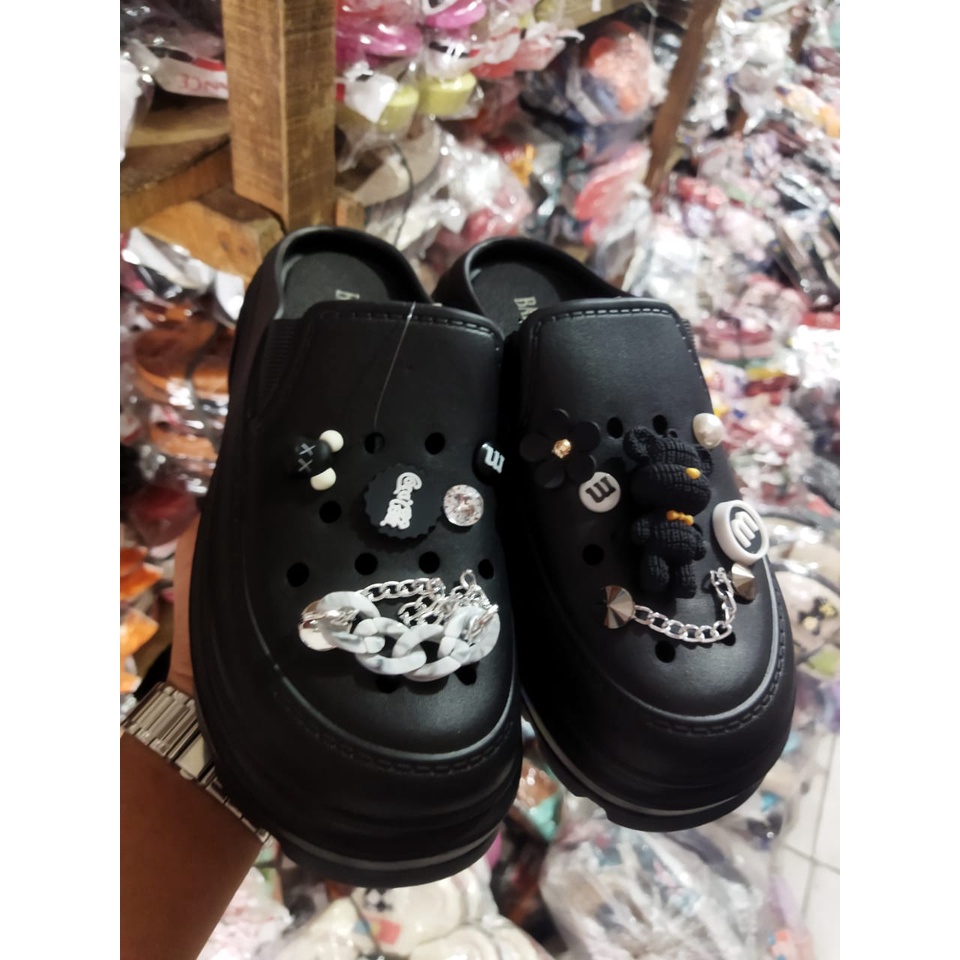 Sandal perempuan dewasa platform variasi jibbitz cocacola 8559-A1 (36-41) Sandal wanita korean style murah