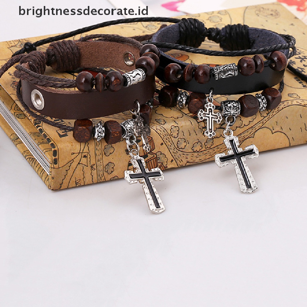 [Birth] Panas Bergaya Imitasi Kulit Punk Gelang Bangle Salib Liontin Bungkus Gelang [ID]