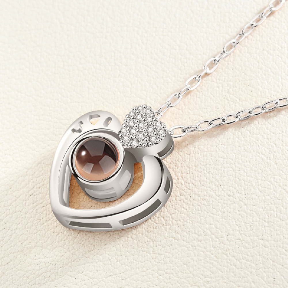 Pasangan Mode retro Cinta Proyeksi Memori 100bahasa I Love You Kalung Rantai Klavikula Untuk Hadiah Hari Valentine
