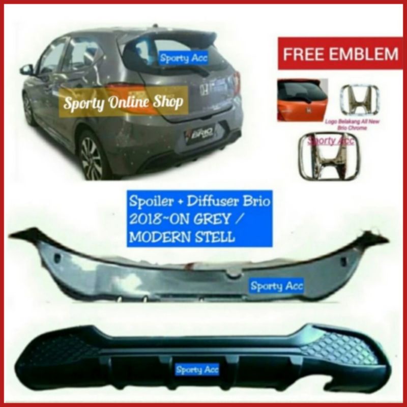 Paket Spoiler Brio New Model RS + Diffuser + Bonus Emblem H Crome