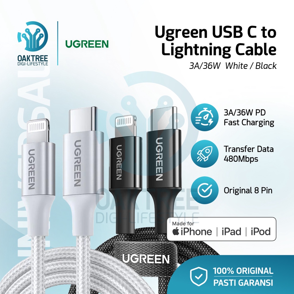 Ugreen Kabel Data iPhone Type C to Lightning MFI Fast Charging 3A