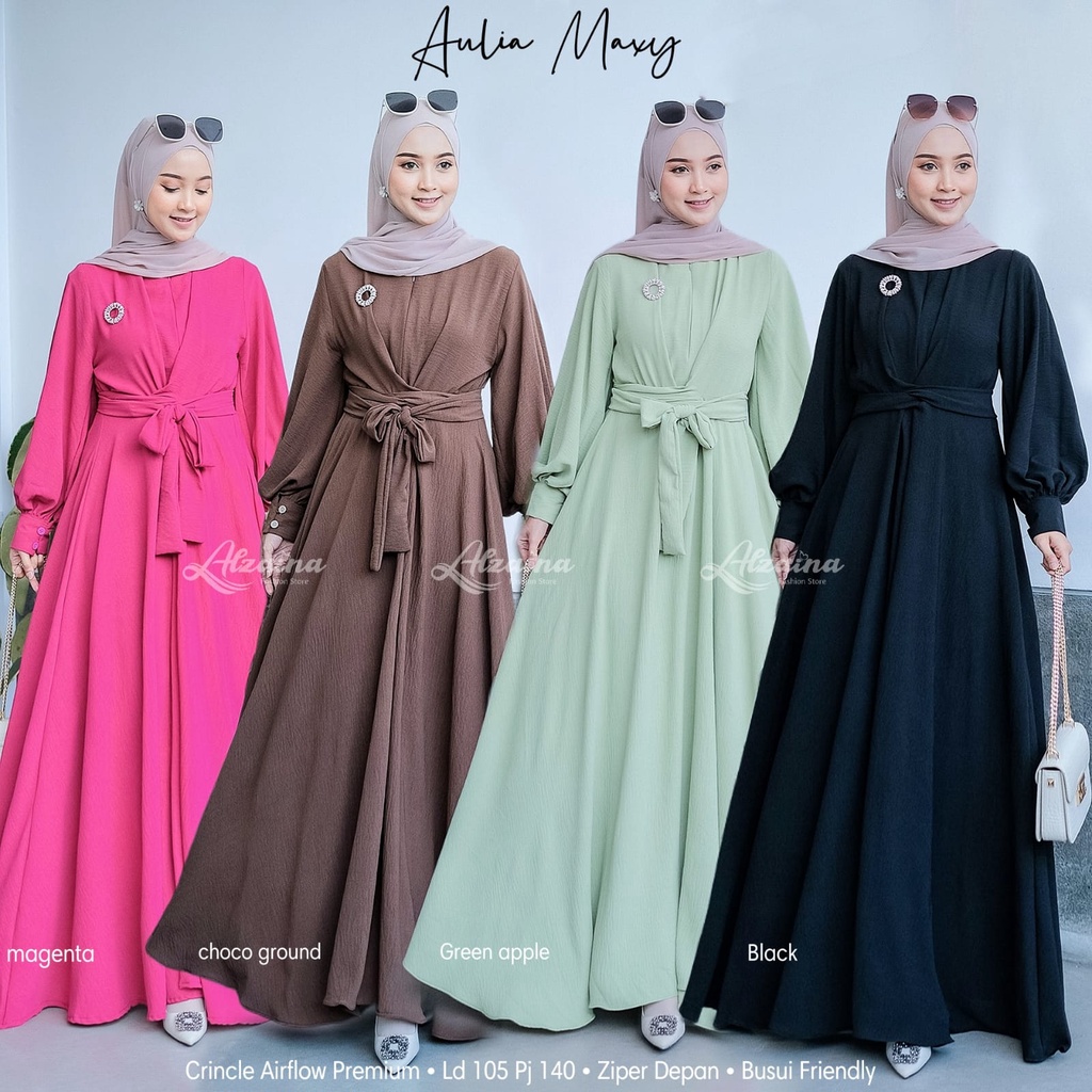 Aulia Maxy Dress Fashion Muslim Gamis Wanita Premium Crincle Airflow Original By Alzaina