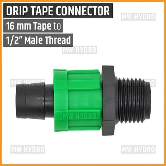 Drip Tape Connector to Male Thread, 16mm x 1/2&quot; (Lock Nut Fitting)