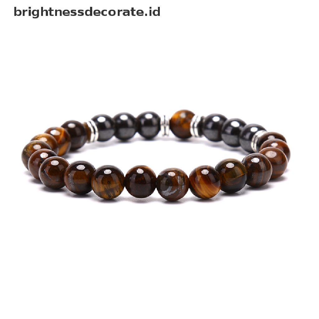 [Birth] Batu Alam Tiger Eye Beads Hematite Stretch Gelang Pria Pesona Bangle Perhiasan [ID]