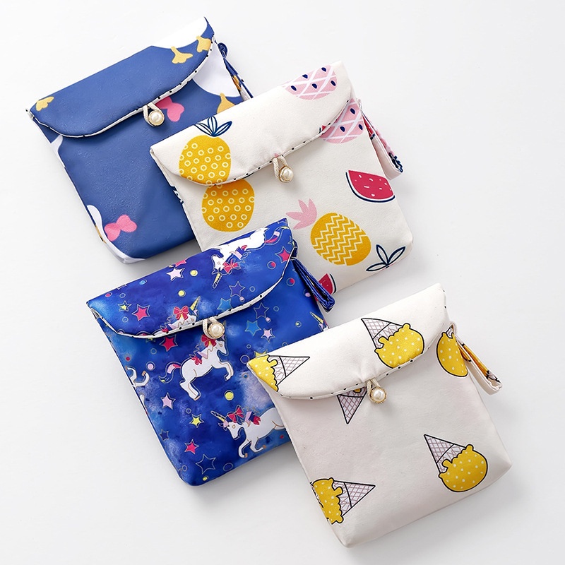 Tas Penyimpanan Softex Pembalut Menstruasi Wanita Panty Liner Tas Katun Penyimpanan Barang Kecil Skincare Portable Organizer Travel Model Lucu Serbaguna