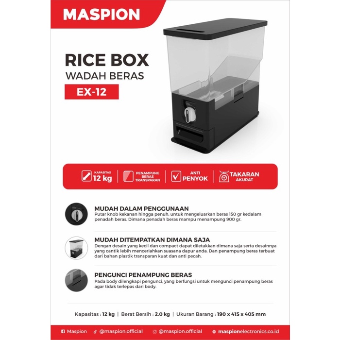 Rice Box Maspion MRD 12 Kg / EX 12 TEMPAT BERAS kapasitas 12kg