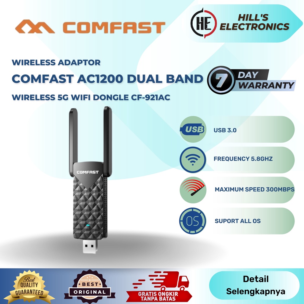 COMFAST AC1200 Wireless USB Adapter Dual Band 5G WiFi Dongle CF-921AC