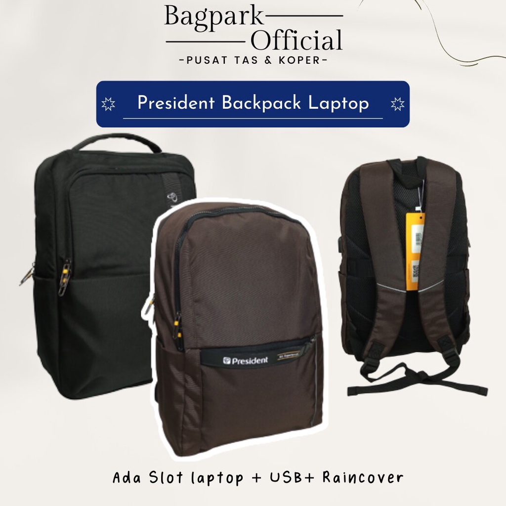 Tas Ransel Pria President Tas Kerja Tas Sekolah Backpack Laptop President Import USB Free Rain Cover Termurah