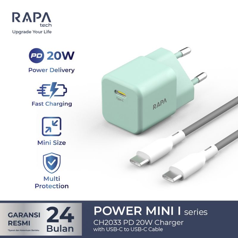 RAPAtech CH2033 Power Mini I Fast Charging PD 20W with Type-C to C Cable