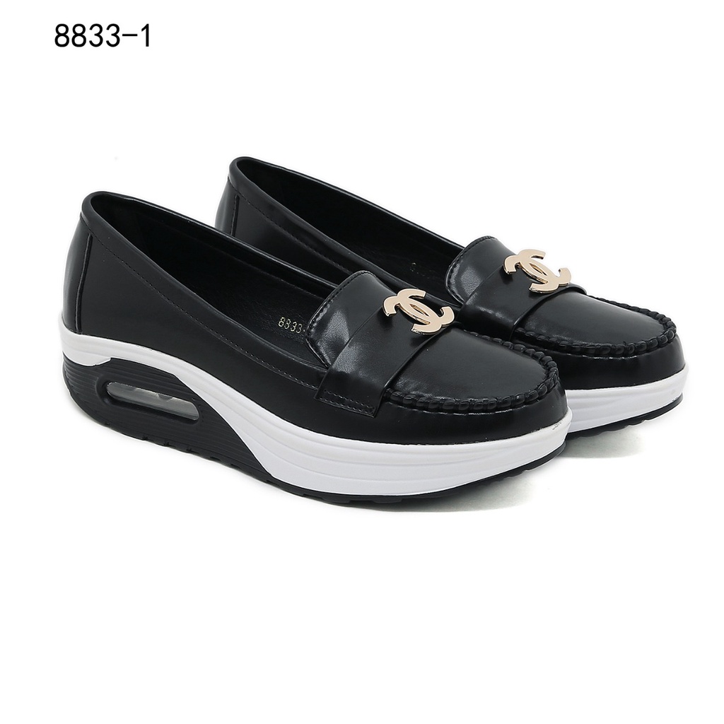 C Leather CC-Logo Wedges Slip-On Shoes 8833-1