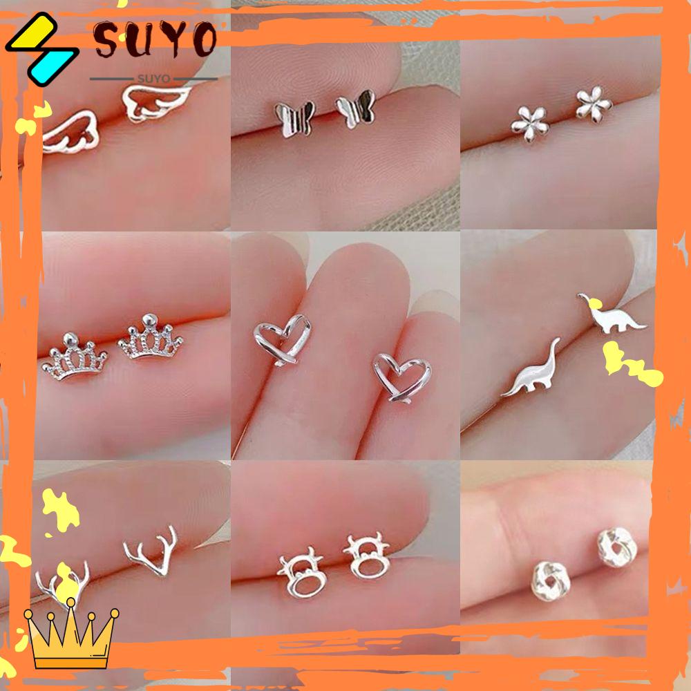 Suyo Anting Tusuk Mini Hadiah Helix Cartilage Tragus Hypoallergenic925 Perak Dinosaurus Kupu-Kupu