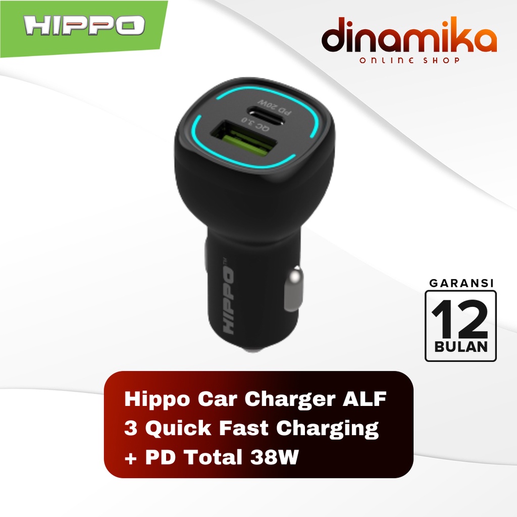 Hippo Car Charger ALF 3 PD 38W Power Delivery Fast Quick Charging 3.0 Casan Colokan Mobil Type C Android Iphone Micro Lightning QC Dual Port USB A USB C