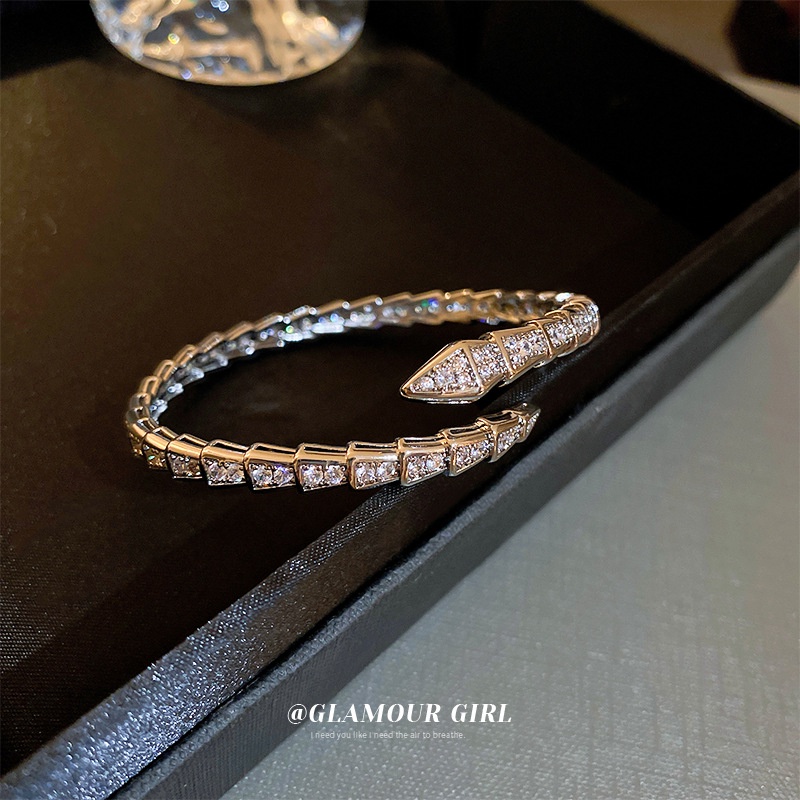 Gelang Terbuka Berbentuk Ular Zirkon Eropa Amerika Temperamen Perempuan High-End Fashion Bracelet