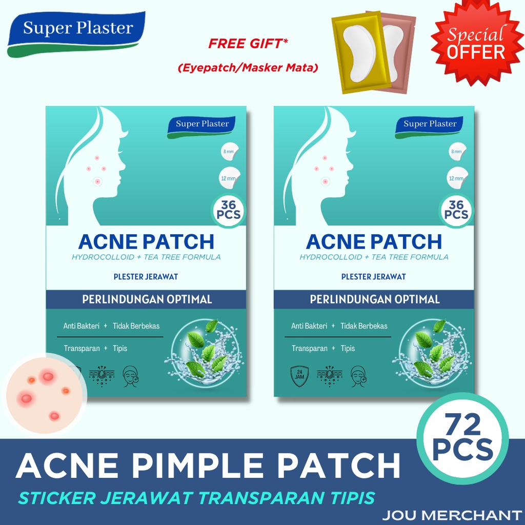 Paket 72 Pcs Acne Patch Tipis Tranparan - Sticker Penghilang Jerawat Super Plaster with Salicycid Acid / Asam Salisilat