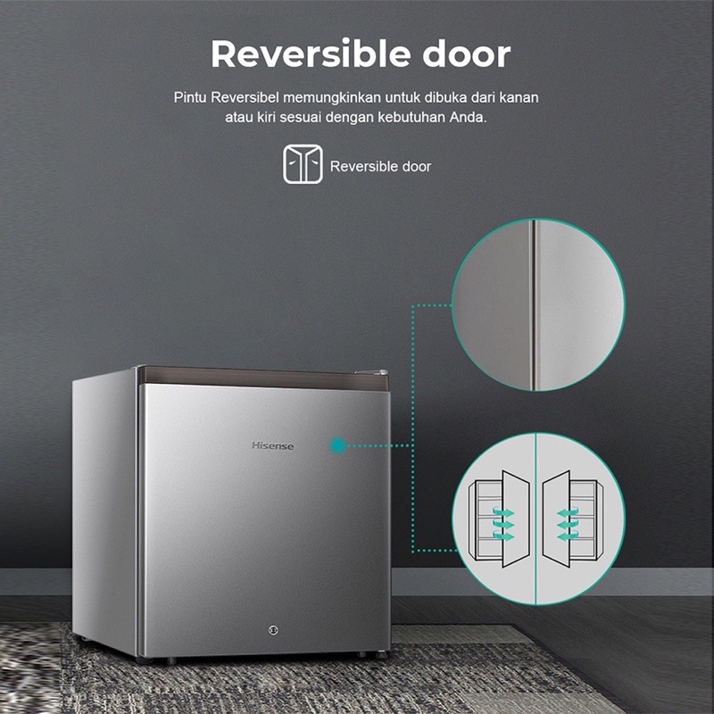 Turun Harga Hisense Kulkas Mini Bar (Refrigerator) Lemari Es Portable Kapasitas 42L RR58D4IGN - Silver【Reversible Door Bisa Dibuka Dari Kiri/Kanan】【Space-Friendly】【Low Noise】【Separate Chiller】-5