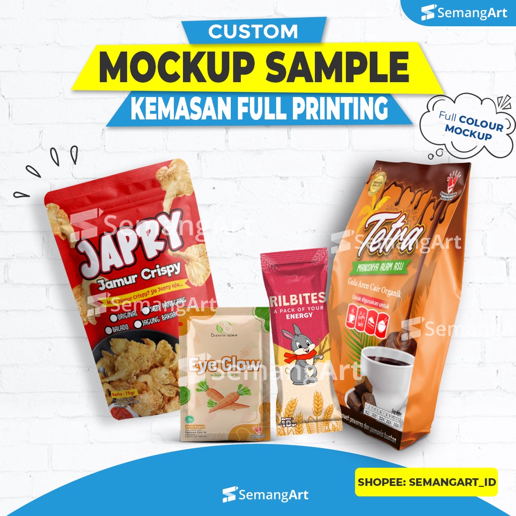 MOCKUP / Sample Cetak Kemasan Sachet Standing Pouch Gusset Full Printing Custom