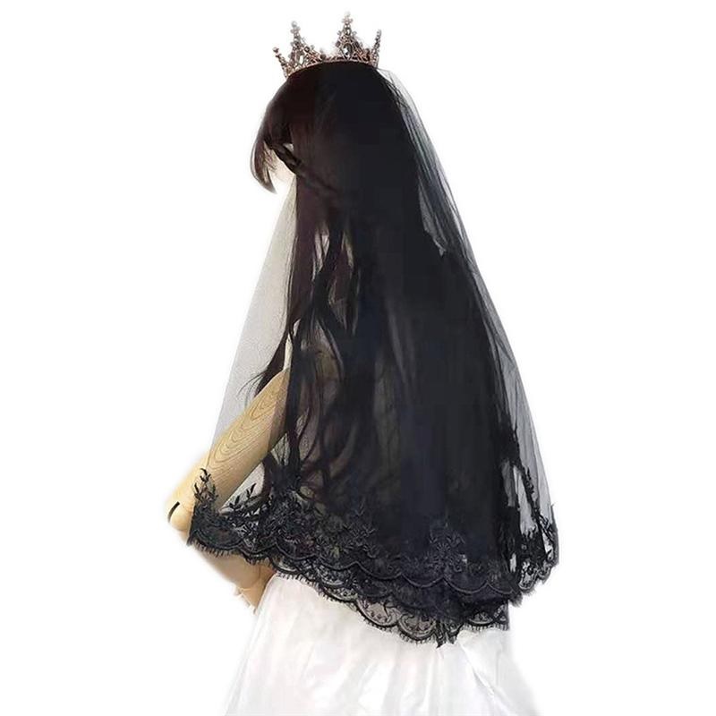 SR108 Black veil Hitam kerudung pesta Cosplay dengan sirkam