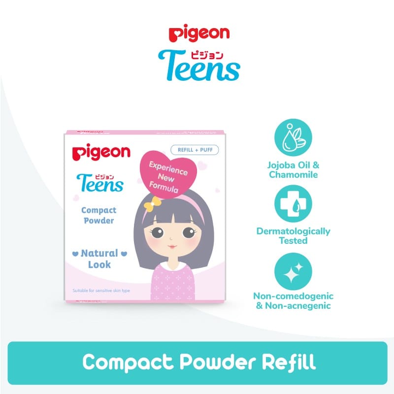 PIGEON Compact Powder Natural Look 14gr | All Shades Color | Bedak Padat Remaja