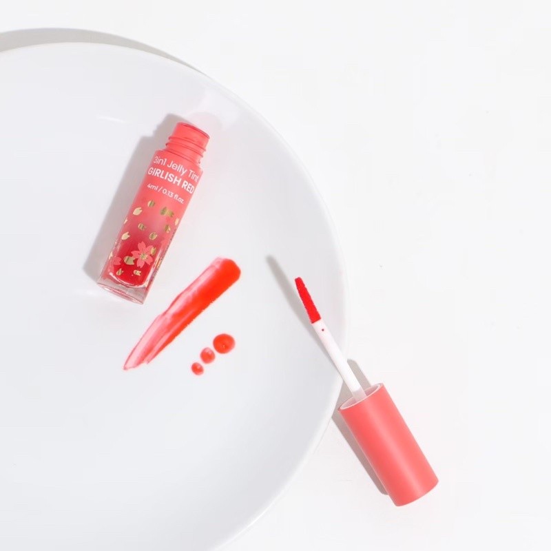 NOERA 3 IN 1 JELLY TINT Girlish Red | Pearl Dream Tekstur Ringan Bibir Tampak Merona Lembab