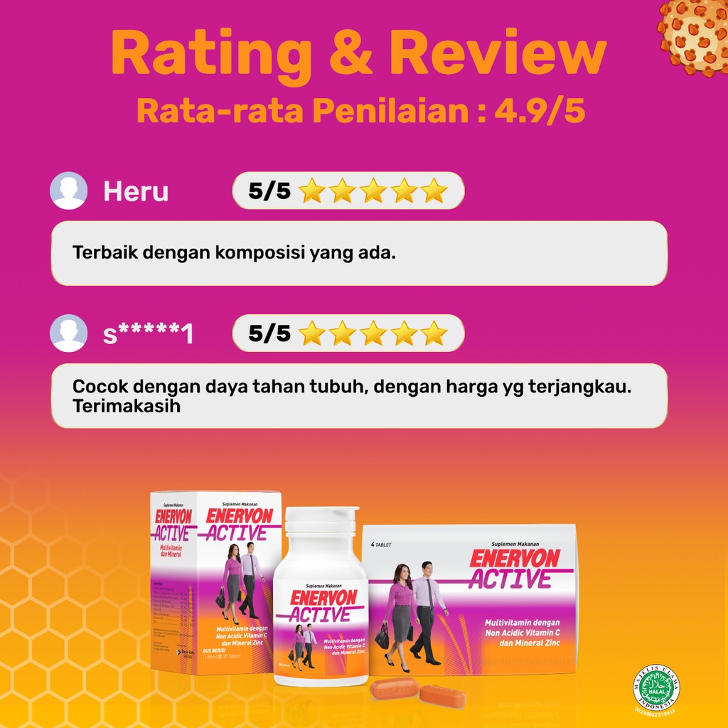 Enervon Active Botol Vitamin C dan B Complex Isi 150 Tablet (5 Botol x 30 Tablet)