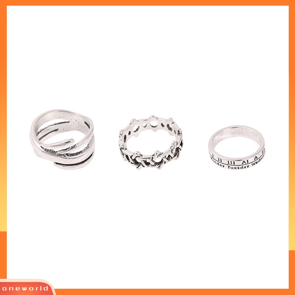 [ONEW] 3pcs/set Wanita Cincin Set Vintage Pink Hip Hop Geometri Pembukaan Yang Dapat Disesuaikan Hadiah Hias Wanita Hexagram Angka Romawi Twist Finger Rings Pakaian Sehari-Hari