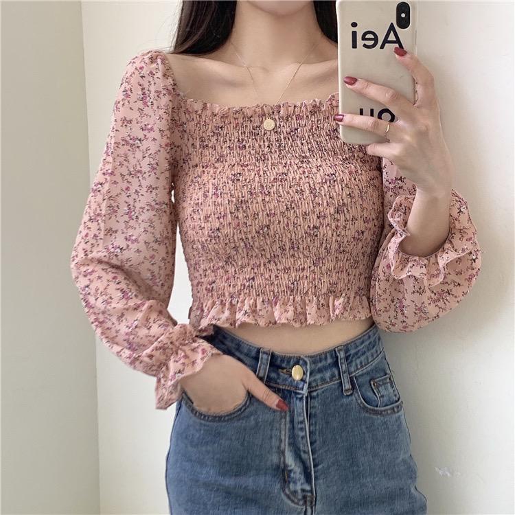 BEFAST - ZFS OOTD BLOUSE SYAHFA / ALICE CUTE TOP / Fashion kekinian Remaja ABG / OOTD Ala Korean Style / Blouse Sabrina Leher Kotak / Blouse Wanita Model Terbaru / Pakaian Wanita Modis Trendy / Blouse Motif Bunga-Bunga