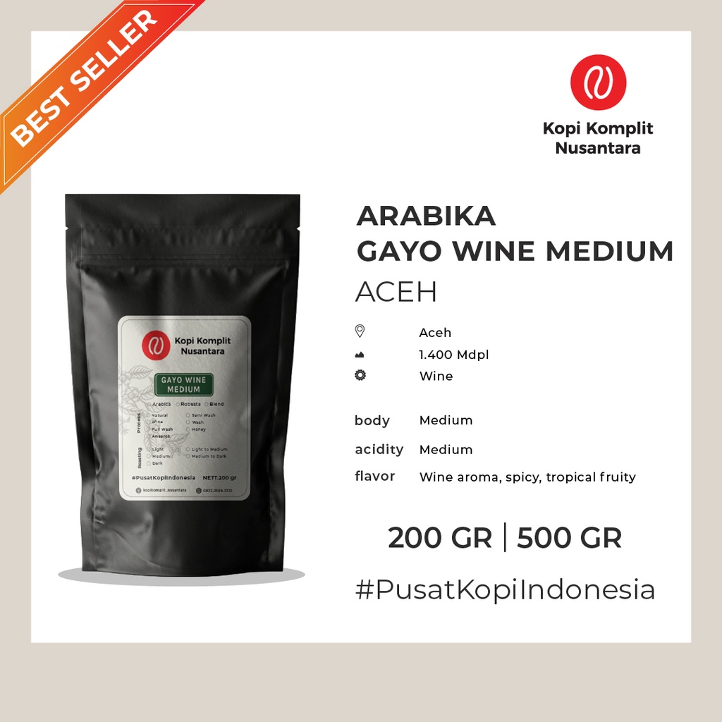 

Arabika Aceh Gayo Wine Medium Roasting - Kopi Biji dan Bubuk