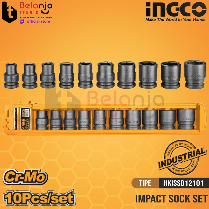 Ingco Impact Socket 1/2" Inch Set 10 Pcs Mata Shock Kunci Sok Sock 1/2