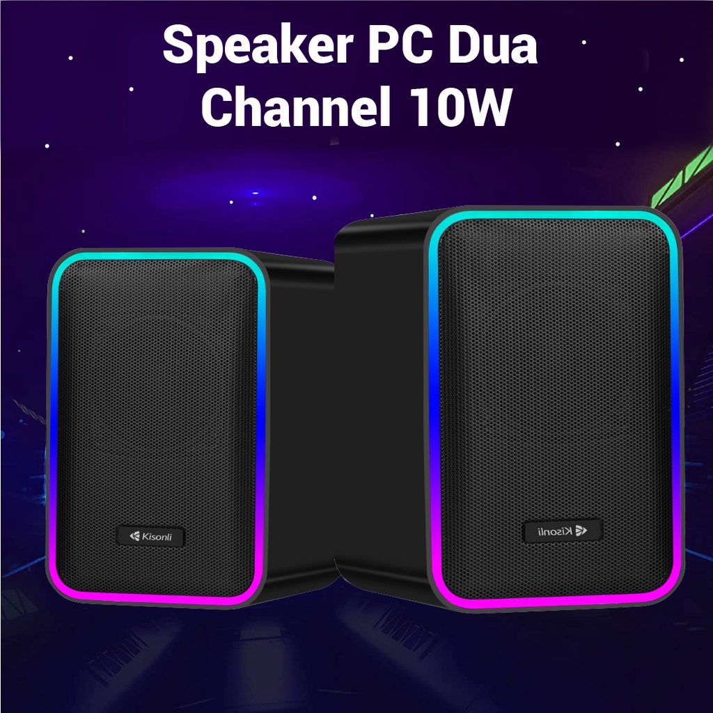 Speaker X21 Kisonli 2 Channel With RGB LED Light Speaker PC Gaming Bass - XOBOX