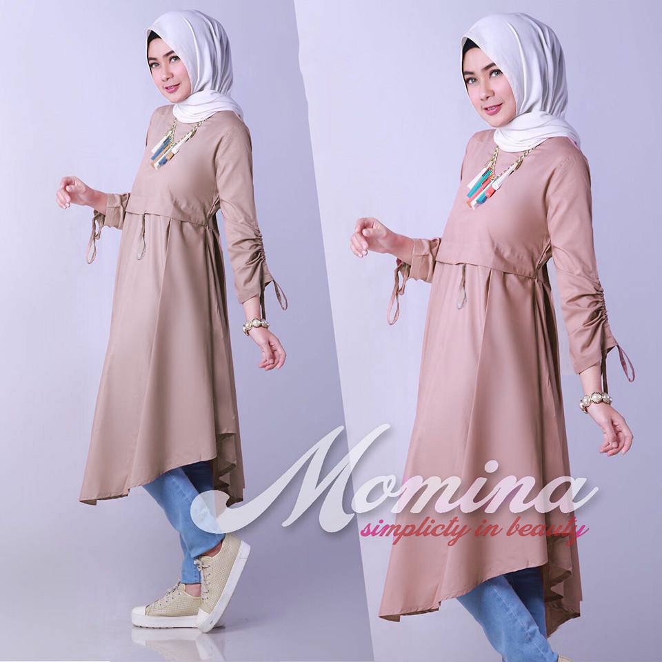 Baju Atasan Wanita Momina Tunik Lengan Serut