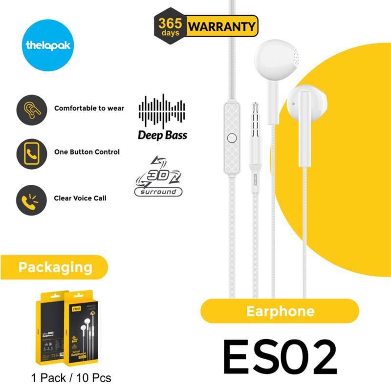 HEADSET REXI ES-02 WIRED STEREO DEEP BASS EARPHONE ES02 REXI