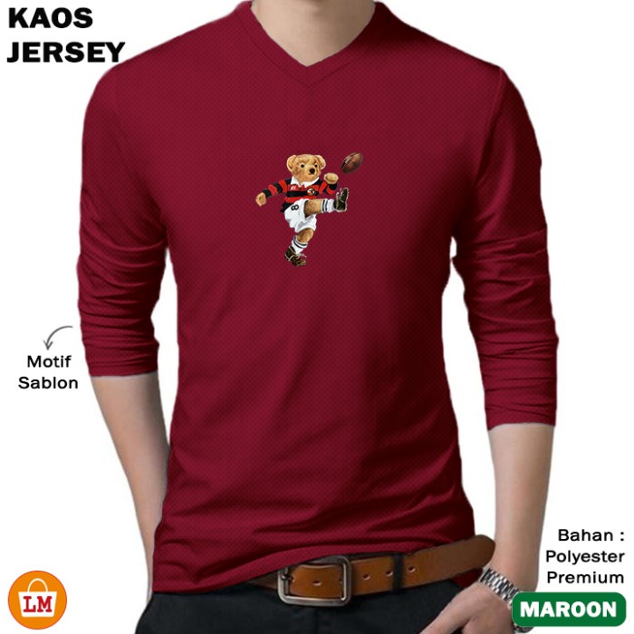 Kaos Jersey Pria BEAR Lengan Panjang T-Shirt Polos Olahraga Dry Fit Indoor Outdoor Size M-XL LMS 31251