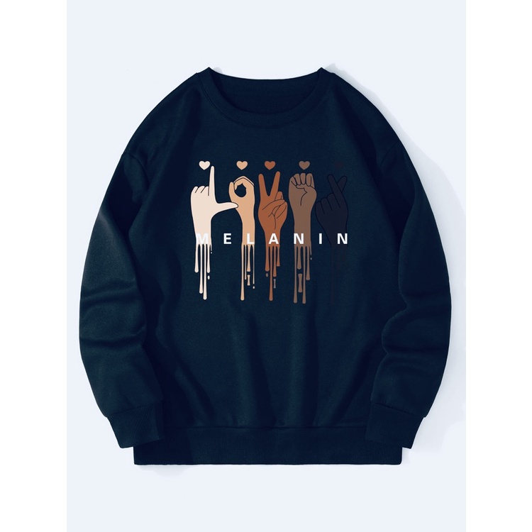 Sweatshirt Basic MELANIN HAND lI Sweater Crewneck Print DTF II Size M - XL Anak &amp; Dewasa ( Pria &amp; Wanita )